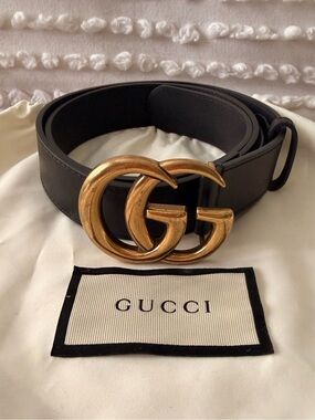 Authentic Gucci Black Leather Belt with Gold Hardware